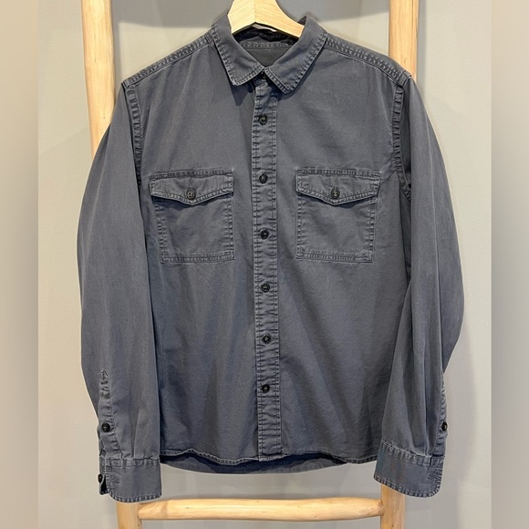 George M 38/40 gray button down long sleeve top pockets - Picture 1 of 7